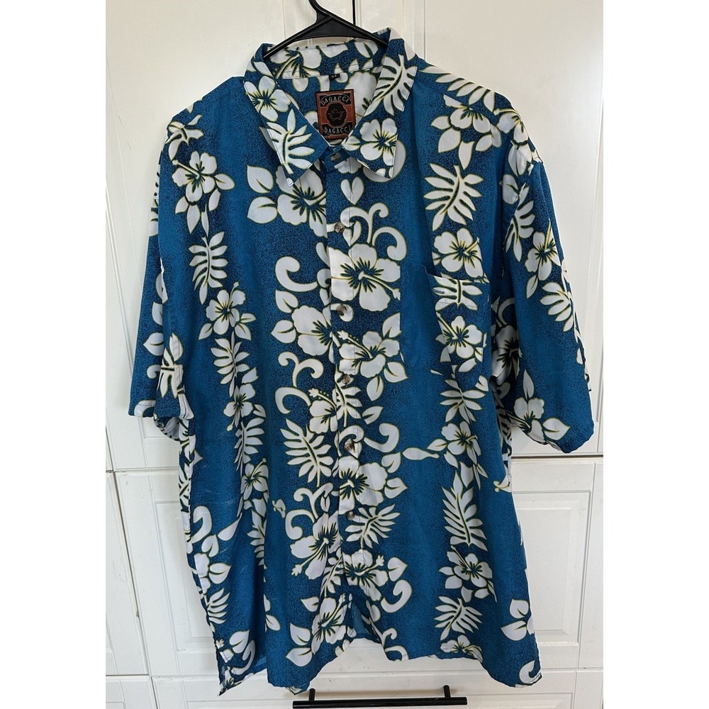 Vintage Dagacci Hawaiian Shirt palms hibiscus Polyester Size XL